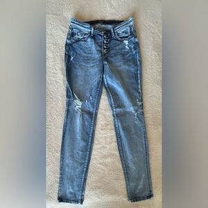Judy Blue Boyfriend Fit Light Blue Distressed Button Fly Jeans